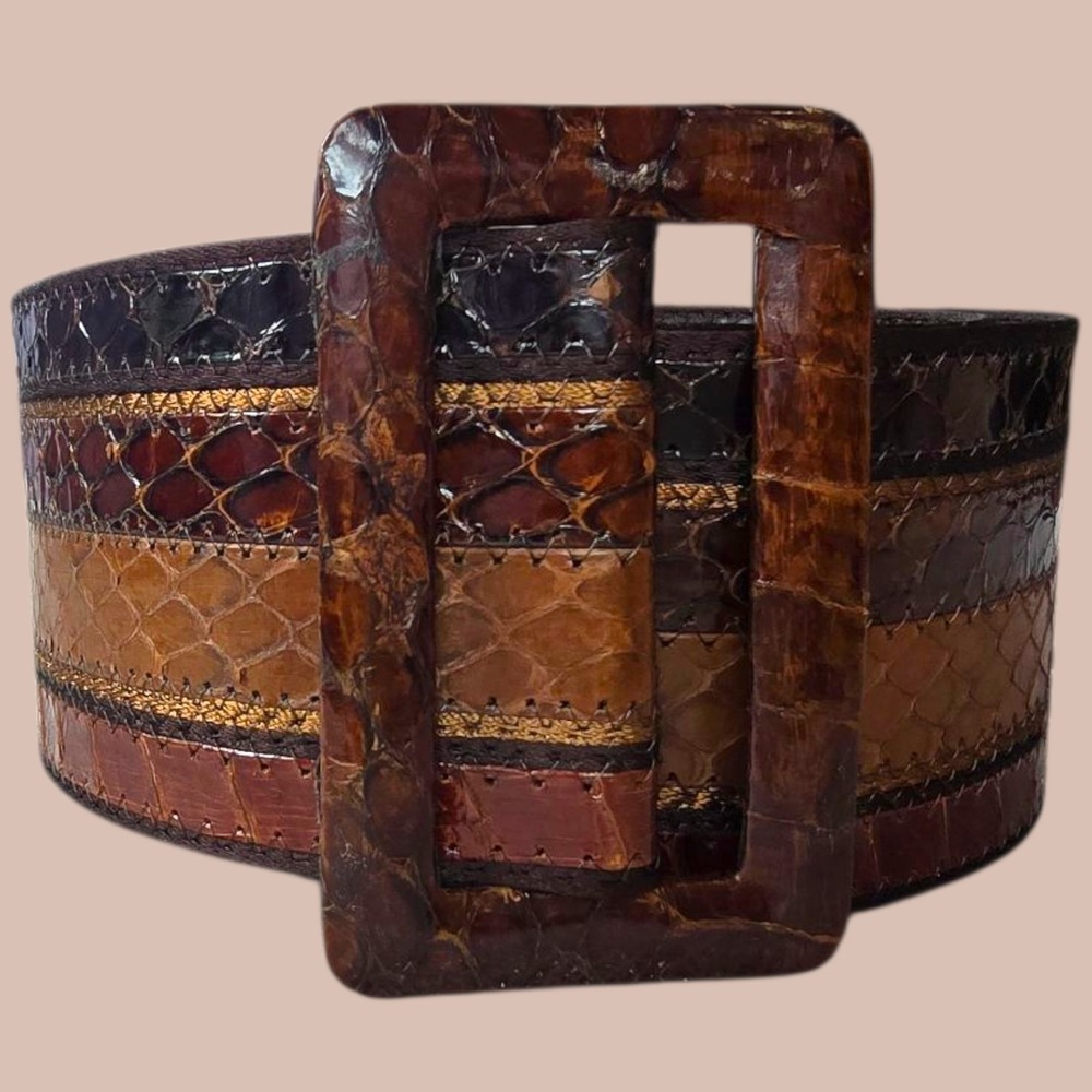 Vintage Charles Jourdan Paris Patchwork Python & Lizard Belt | Size 75 | Made in - Picture 5 of 16